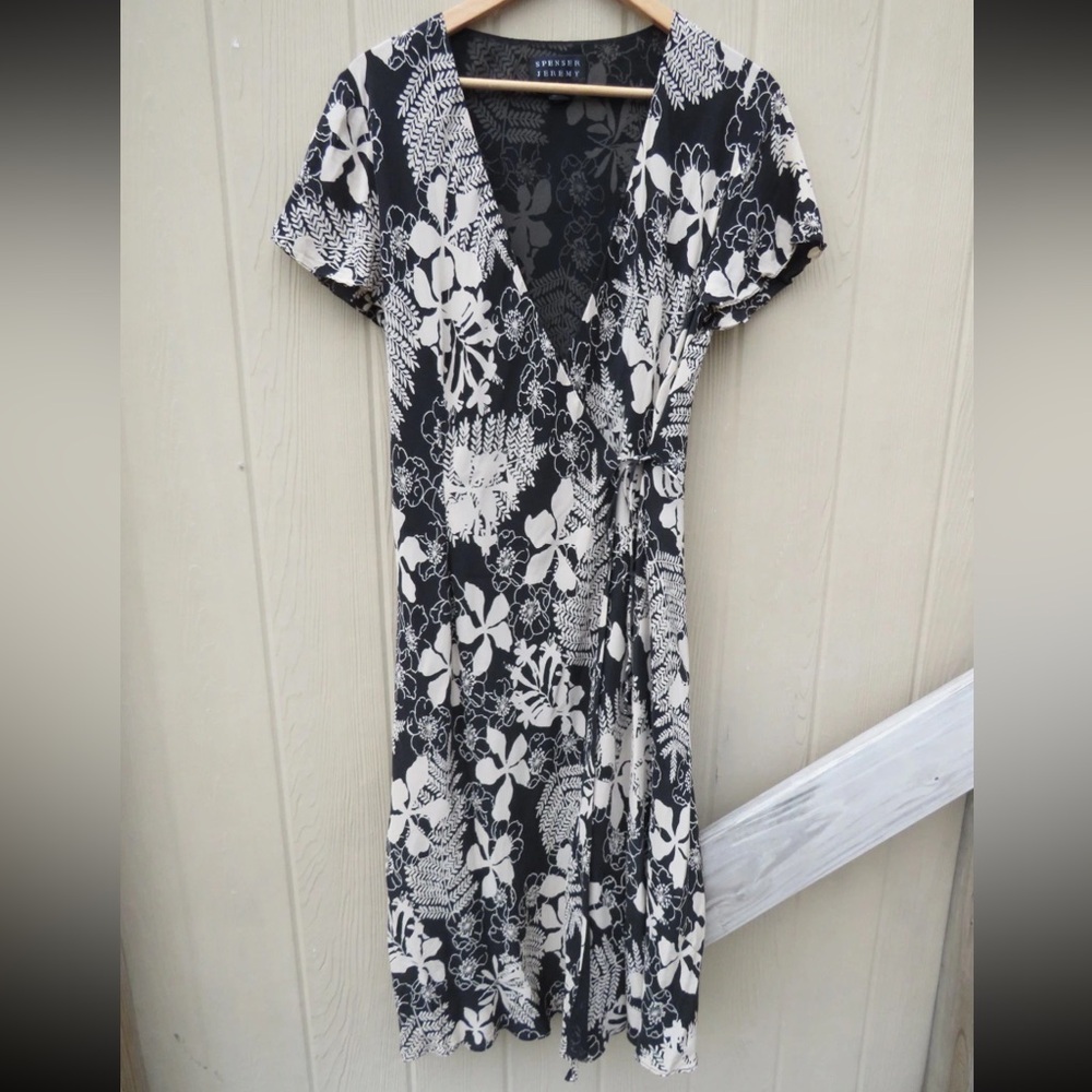 100% Silk Spenser Jeremy Black Floral Dress 12 Large
